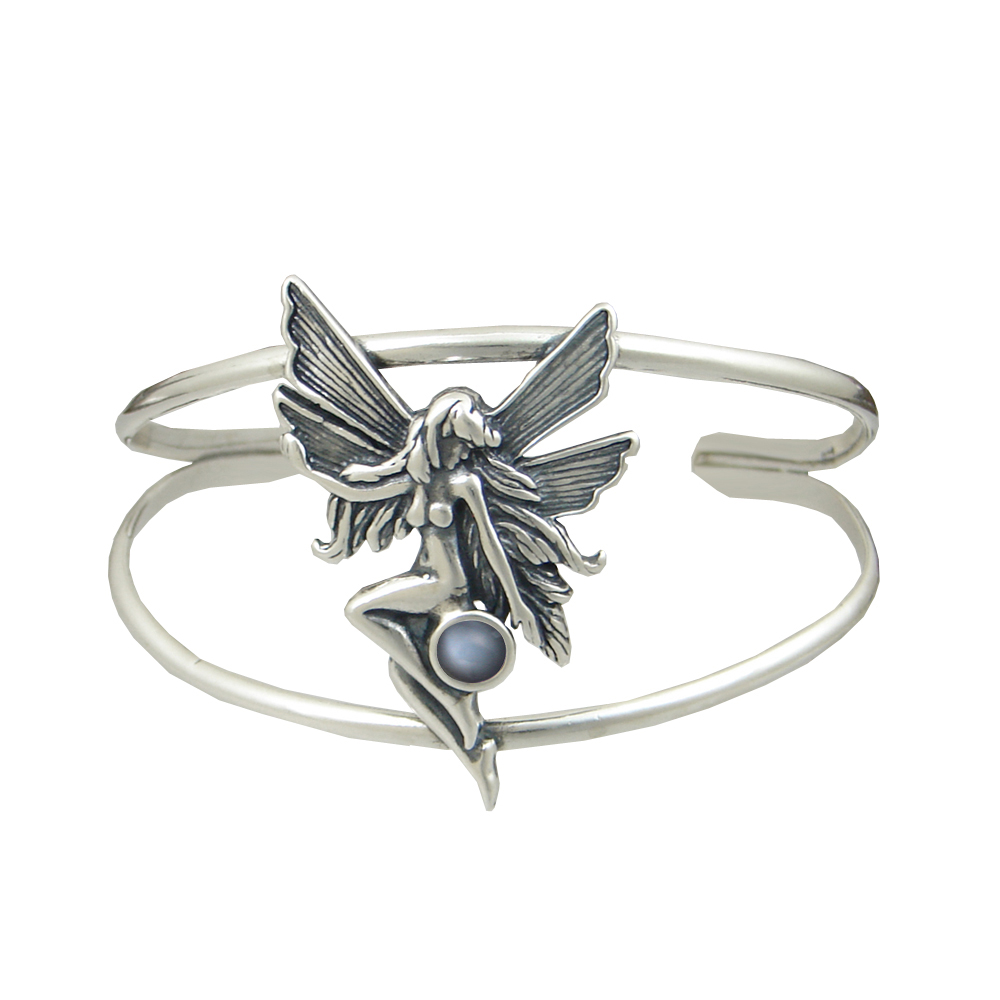 Sterling Silver Fairy Cuff Bracelet With Grey Moonstone